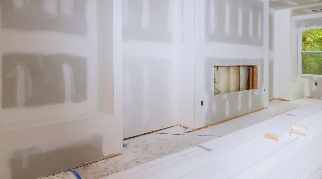 House hall interior with drywall completely installed and painted wall